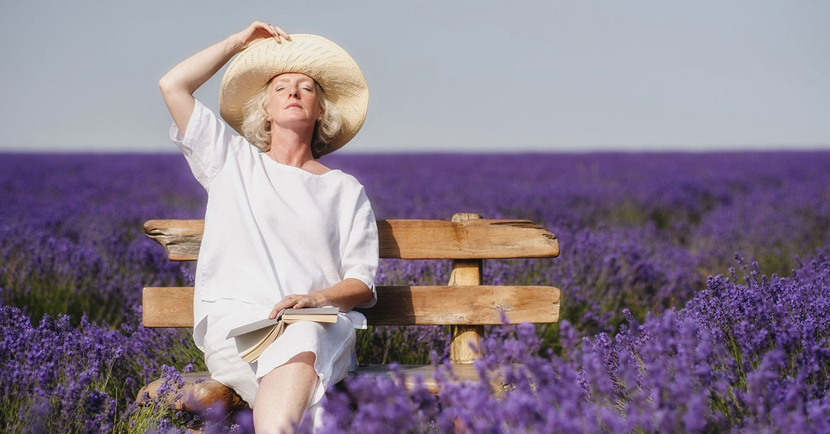 women in lavender field