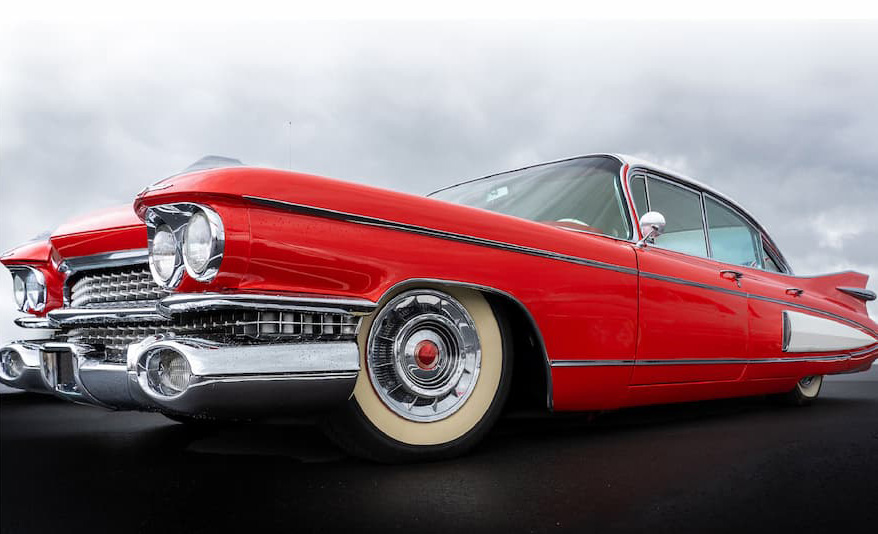 close up of vintage classic red car